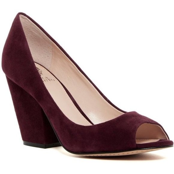Vince Camuto Berit Maroon Suede Peep Toe Heels - Picture 3 of 10